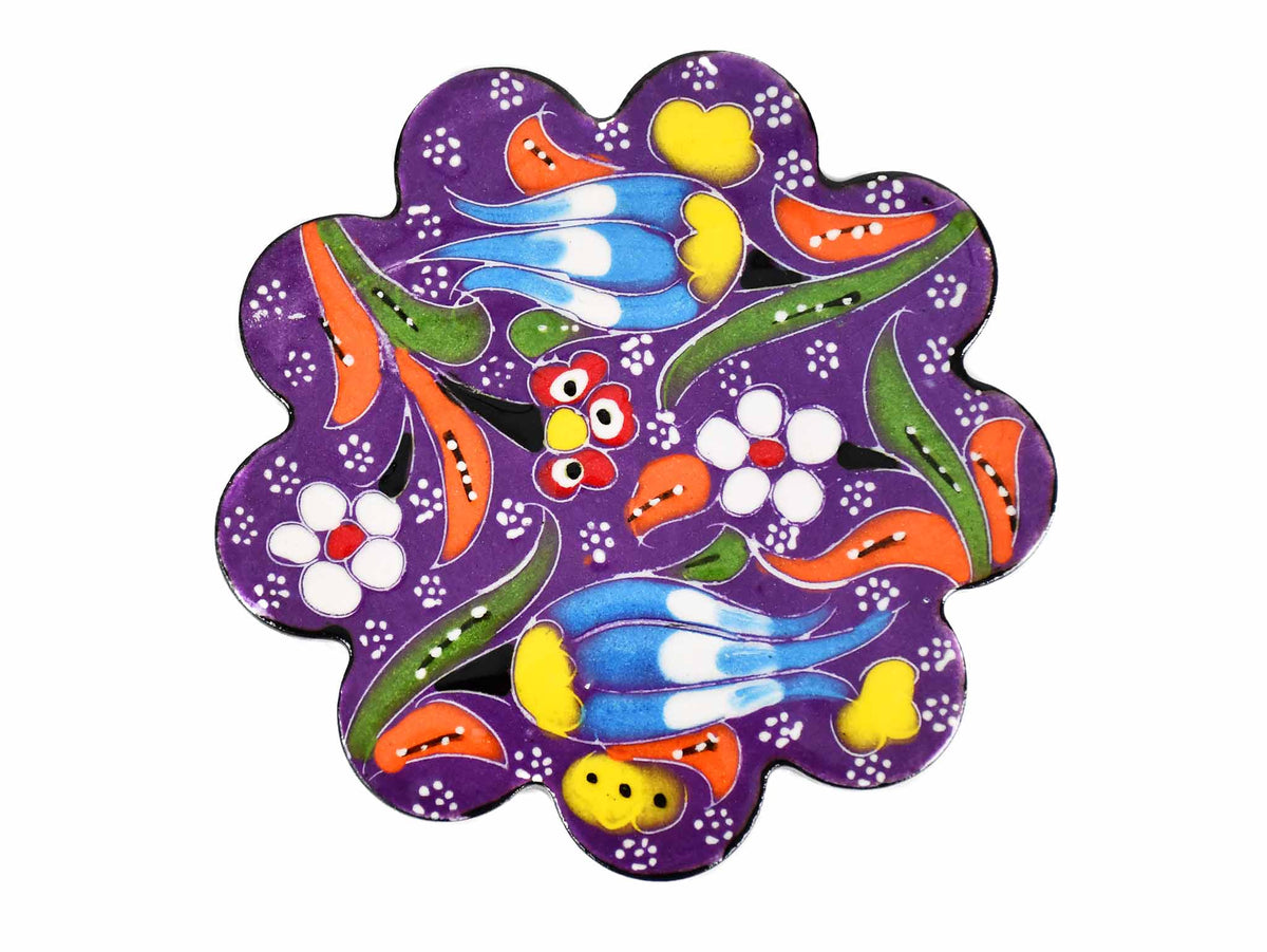 flower coaster  handmade ceramic purple