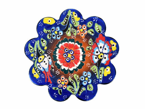 Flower ceramic handmade coaster blue