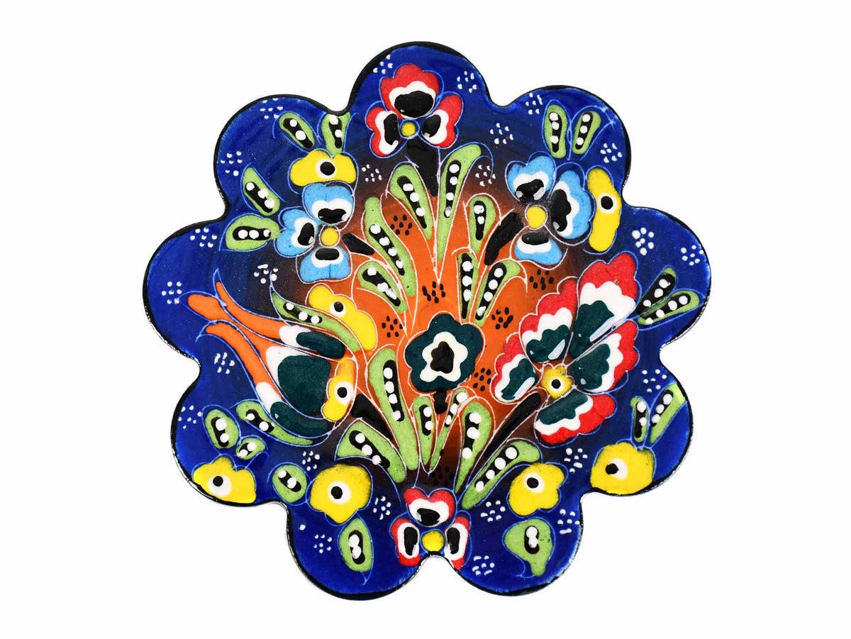 Flower ceramic handmade coaster blue