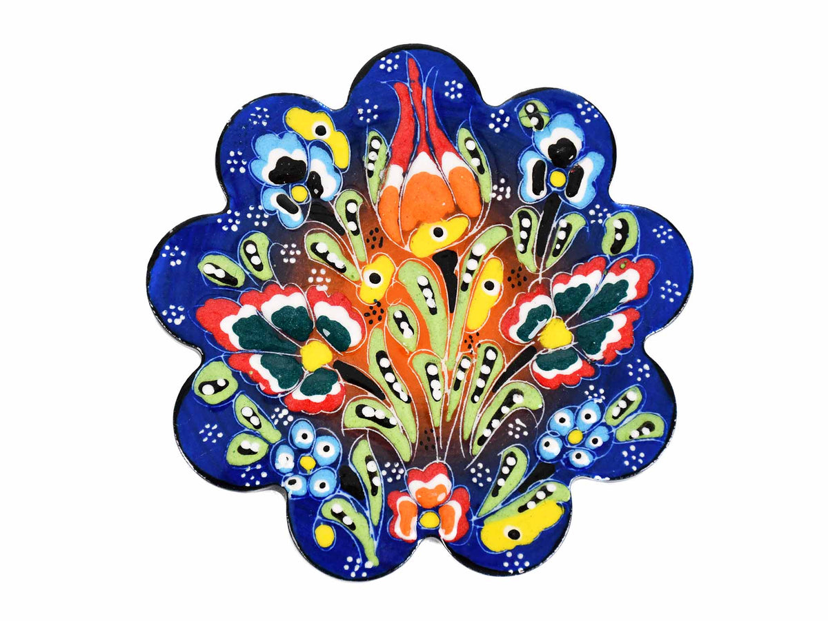 Flower ceramic handmade coaster blue