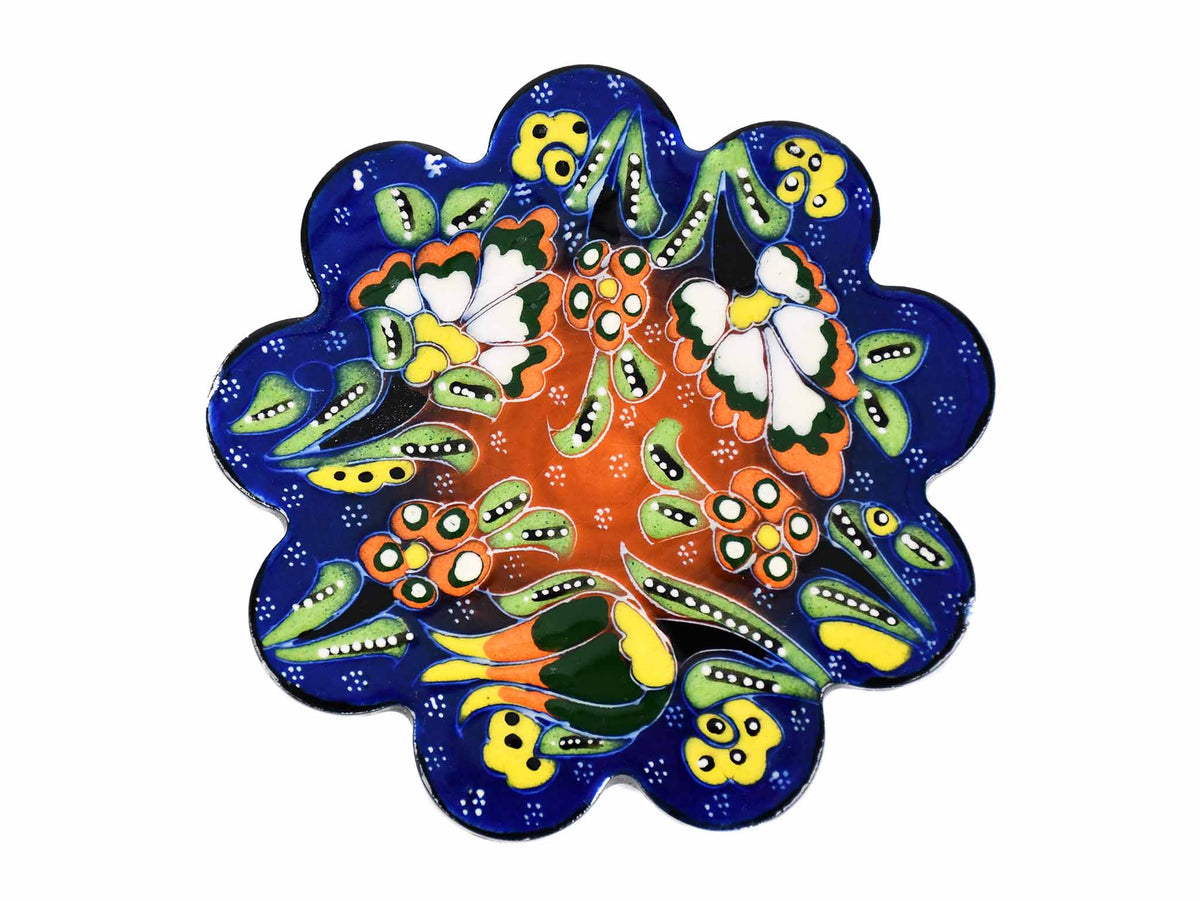 Flower ceramic handmade coaster blue