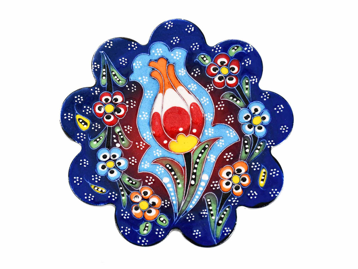 Flower ceramic handmade coaster blue