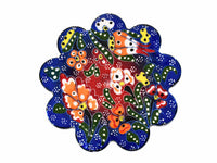 Flower ceramic handmade coaster blue