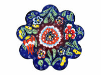 Flower ceramic handmade coaster blue