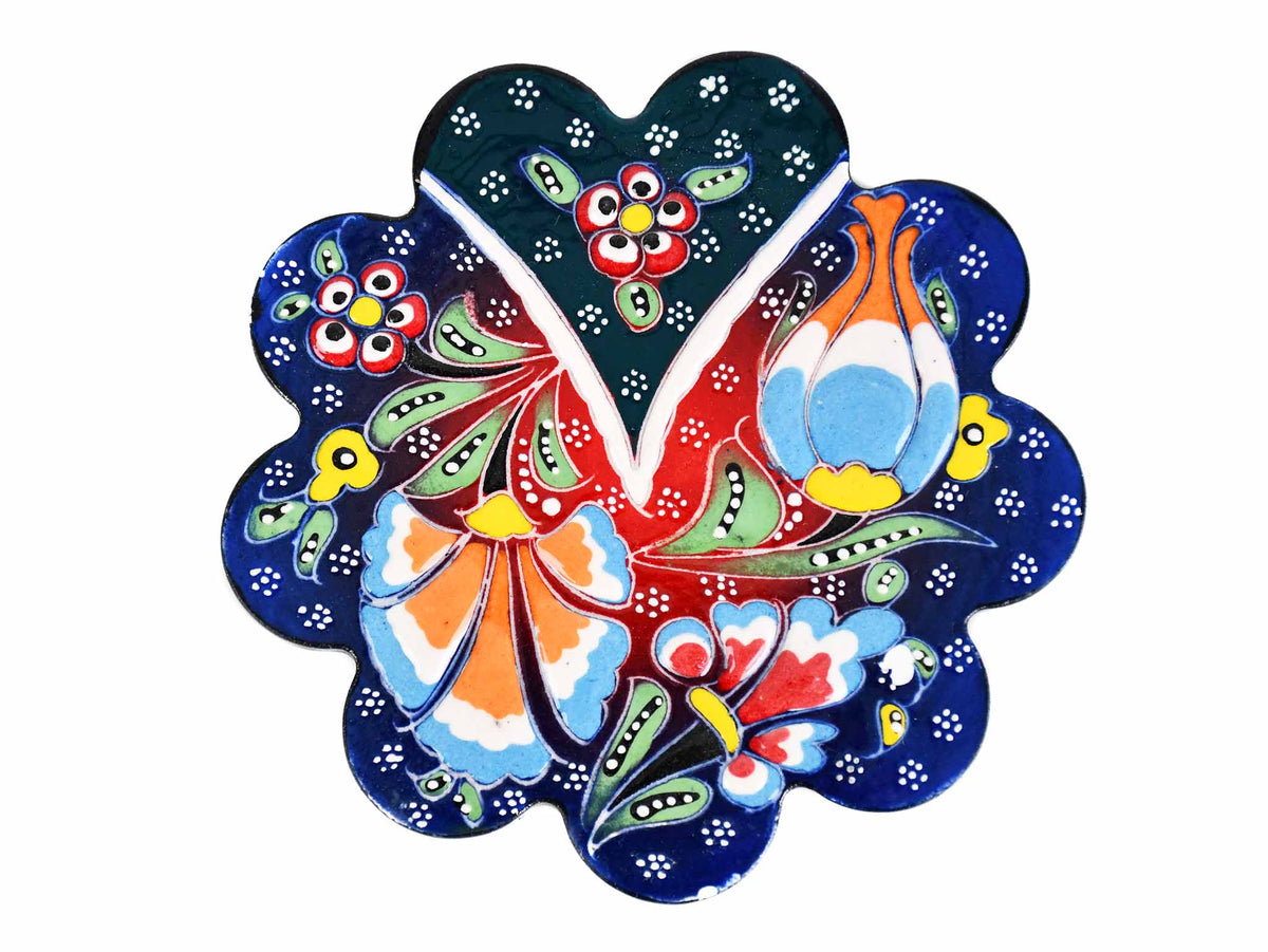 Flower ceramic handmade coaster blue