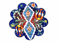 Flower ceramic handmade coaster blue