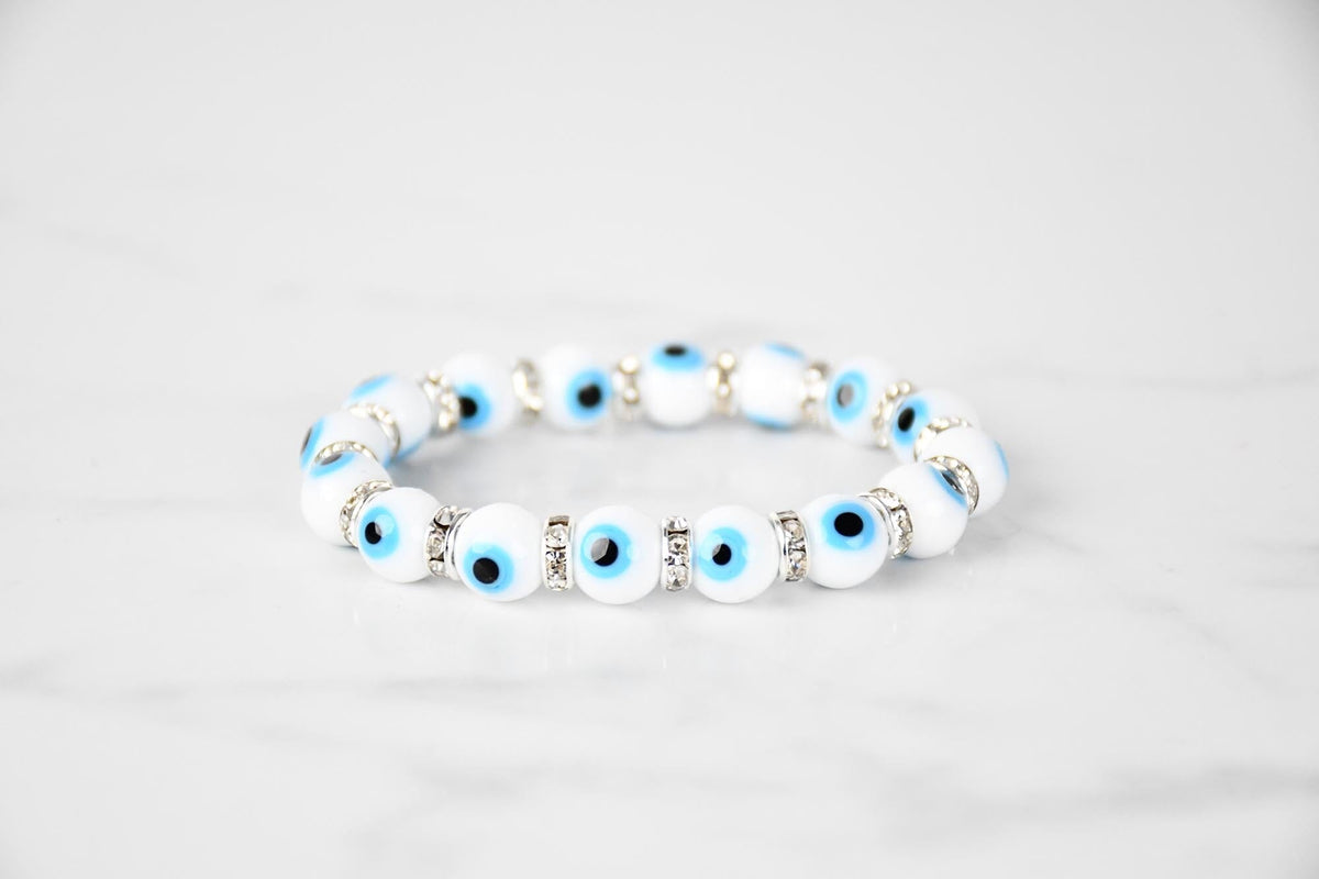 Evil Eye Bracelet Glass Beads 12 Varieties Evil Eye Sydney Grand Bazaar White 