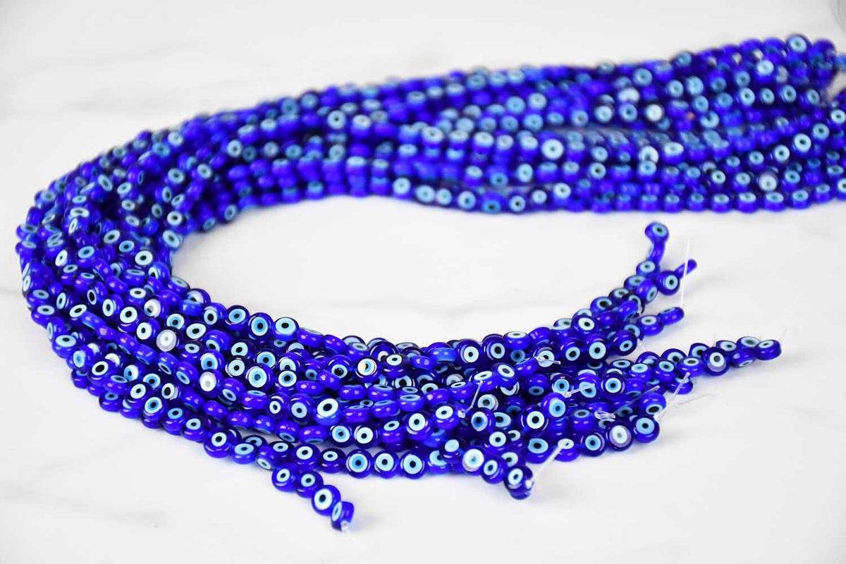 Evil Eye Lampwork Flat Beads Dark Blue 6mm Create Your Own