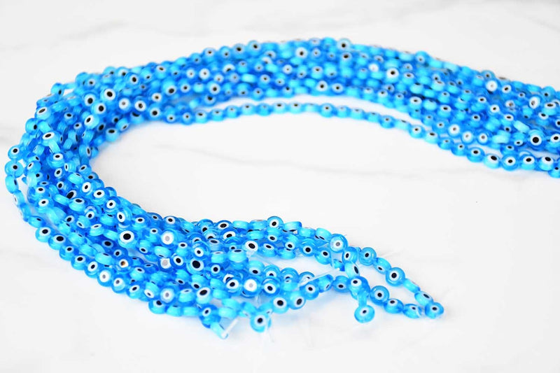 Evil Eye Lampwork Flat Beads Dark Blue 6mm