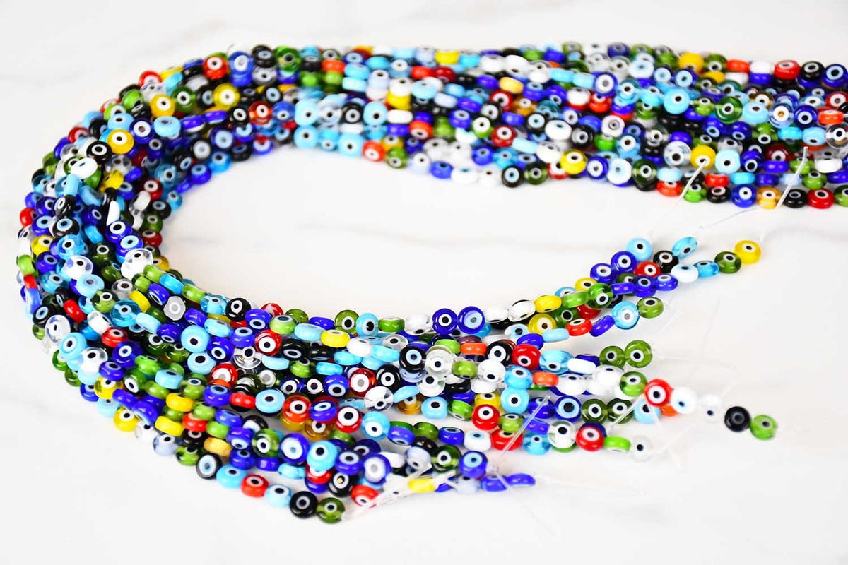 Evil Eye Lampwork Flat Beads Multicoloured 6mm Create Your Own
