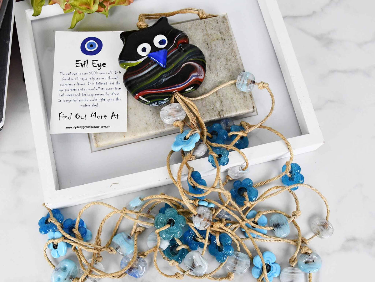 Evil Eye Wall Hanging Owl Flower Beads Long Tassel Evil Eye Sydney Grand Bazaar 