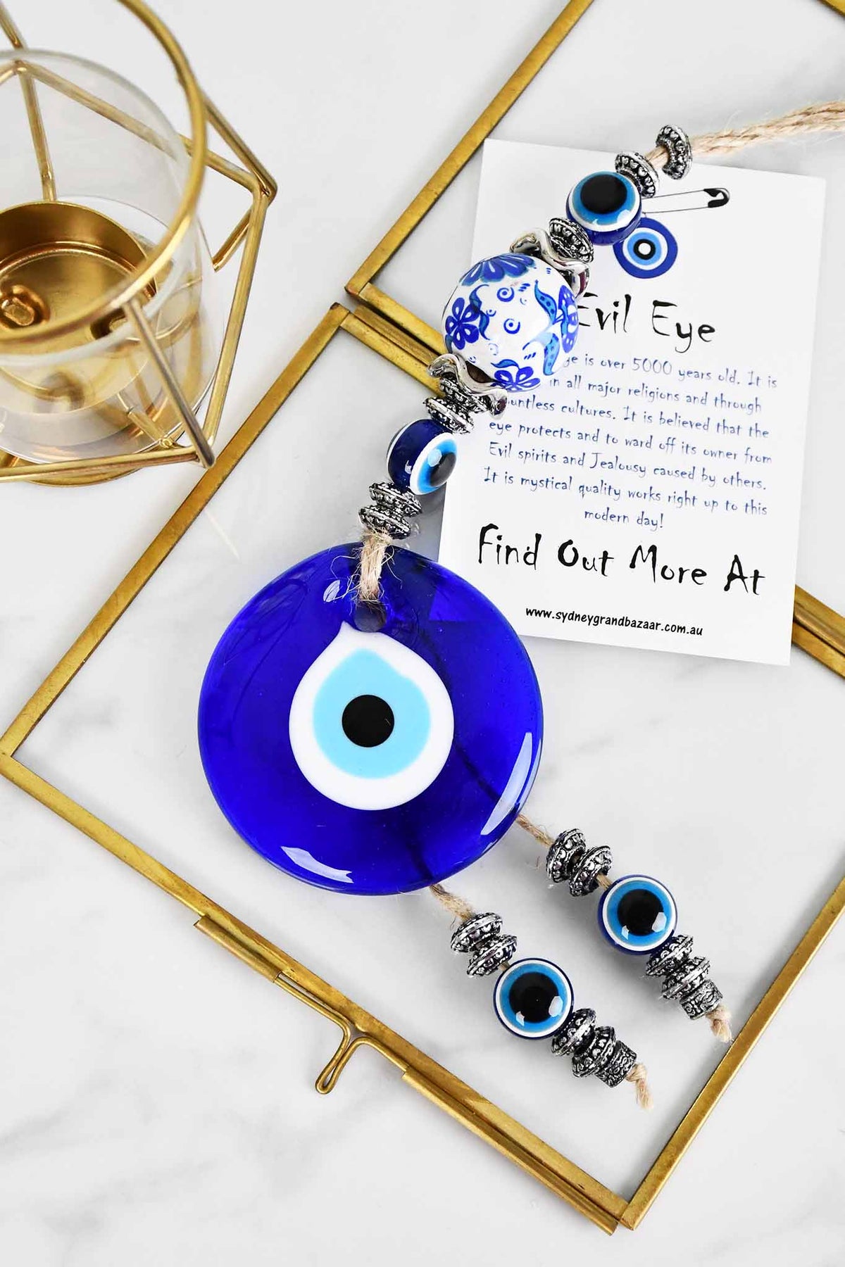 evil eye wall hanging ceramic ball blue