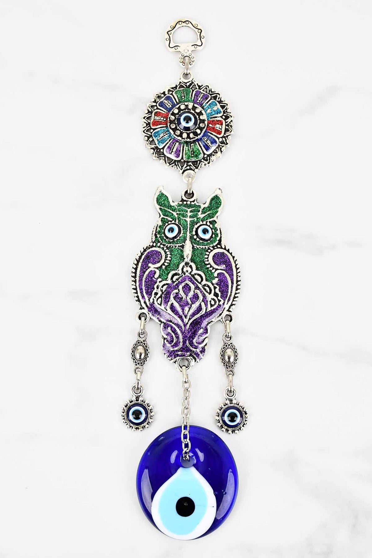 evil eye wall hanging owl green purple