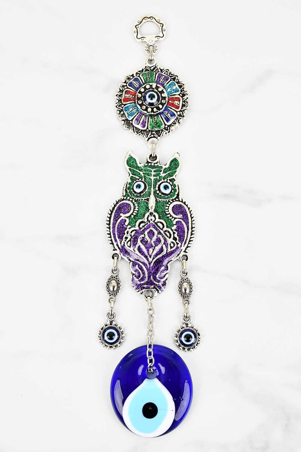 evil eye wall hanging owl green purple