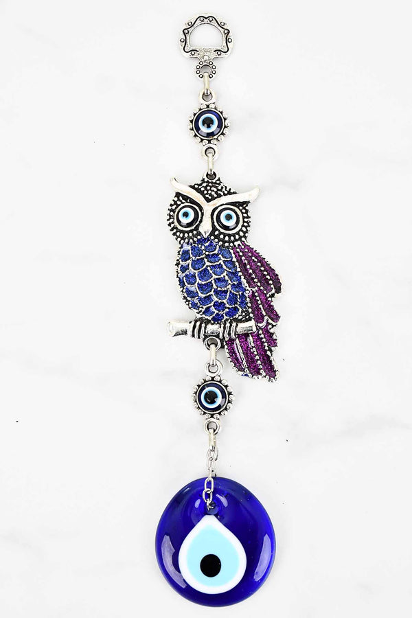 evil eye wall hanging owl blue purple