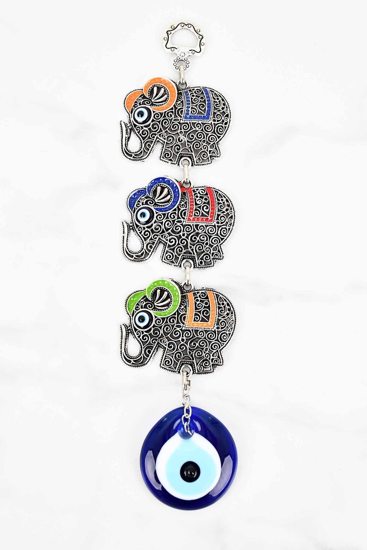 Evil Eye Wall Ornament Triple Elephant Multicoloured