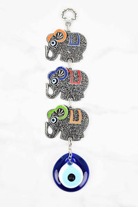 Evil Eye Wall Ornament Triple Elephant Multicoloured