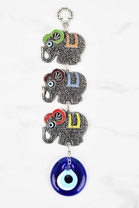 Evil Eye Wall Ornament Triple Elephant Multicoloured