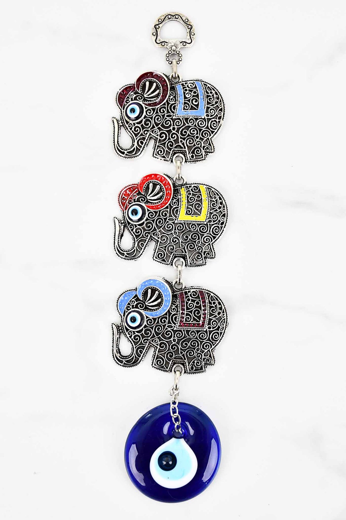Evil Eye Wall Ornament Triple Elephant Multicoloured