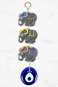 Evil Eye Wall Ornament Triple Elephant Multicoloured