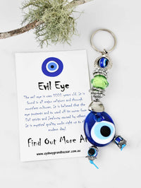 evil eye keychain green enamel crystal