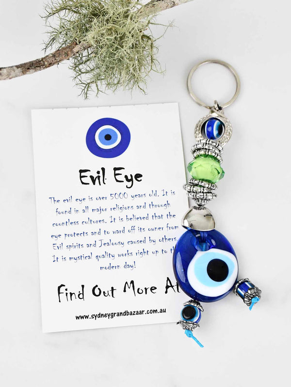 evil eye keychain green enamel crystal