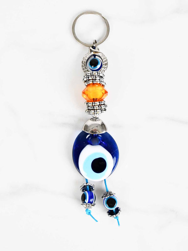 Evil eye keychain orange crystal bead