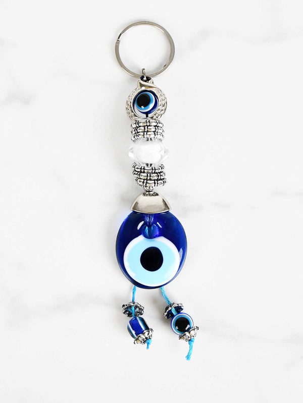 evil eye keychain white enamel bead