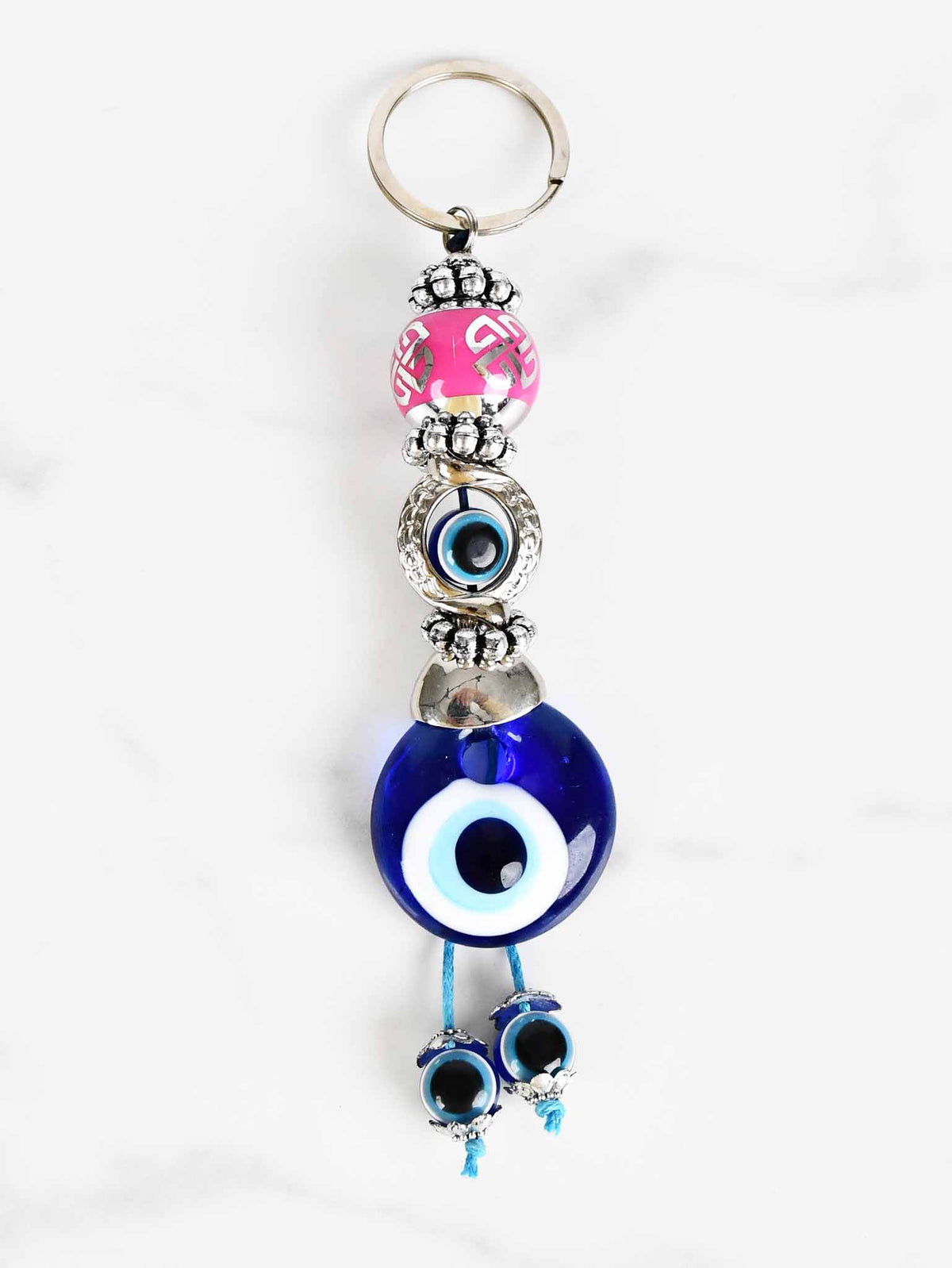 evil eye keychains hot pink large ball