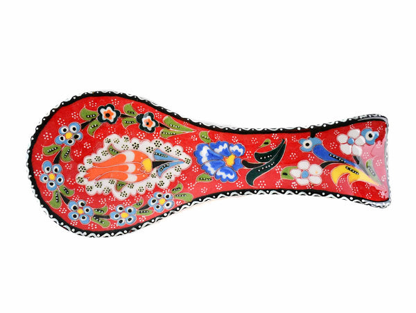 Turkish ceramic spoon holder flower red