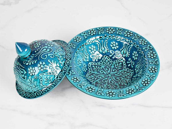 ceramic sugar bowl large turquoise green