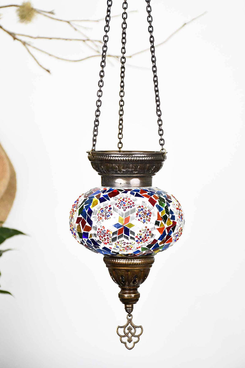Turkish Mosaic Candle Holder Hanging Colourful Flower Design 1 Lighting Sydney Grand Bazaar 