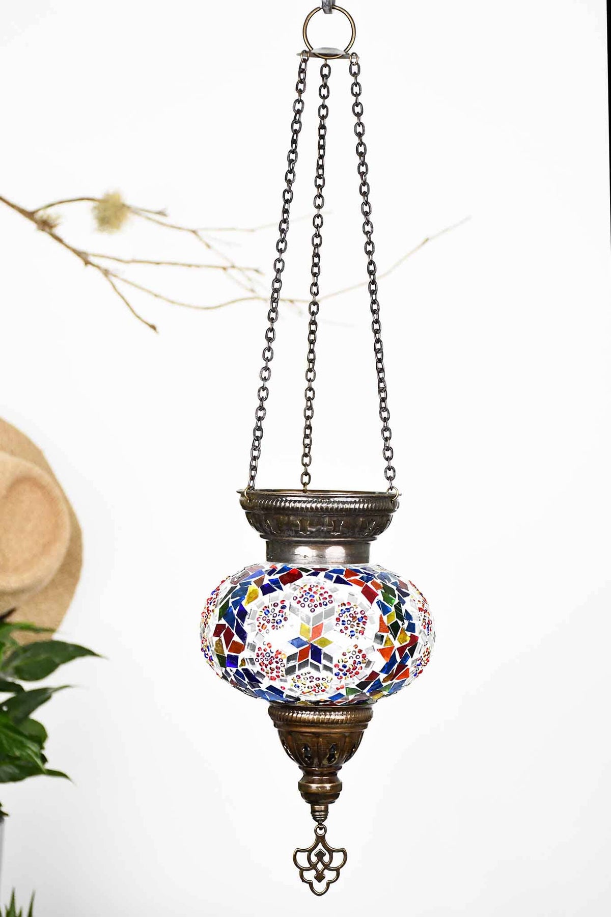 Turkish Mosaic Candle Holder Hanging Colourful Flower Design 1 Lighting Sydney Grand Bazaar 