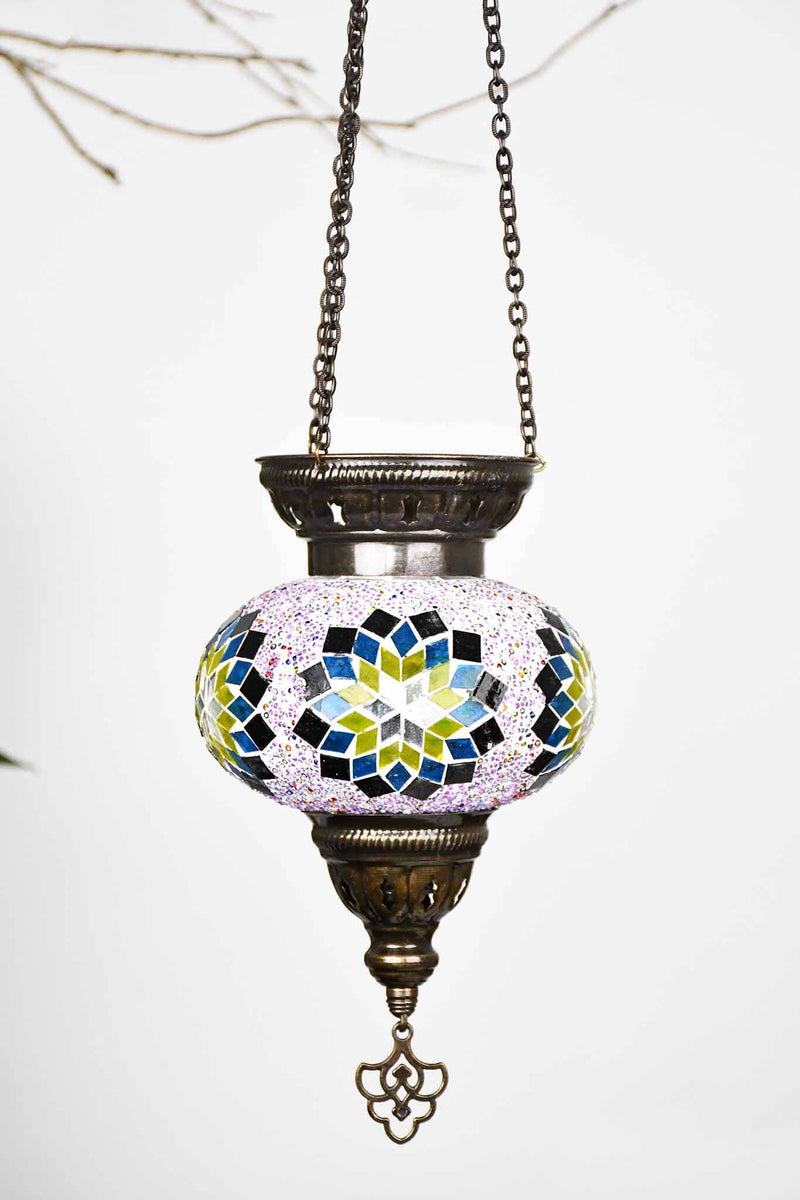 Turkish Mosaic Candle Holder Hanging Pink Colourful Star Lighting Sydney Grand Bazaar 