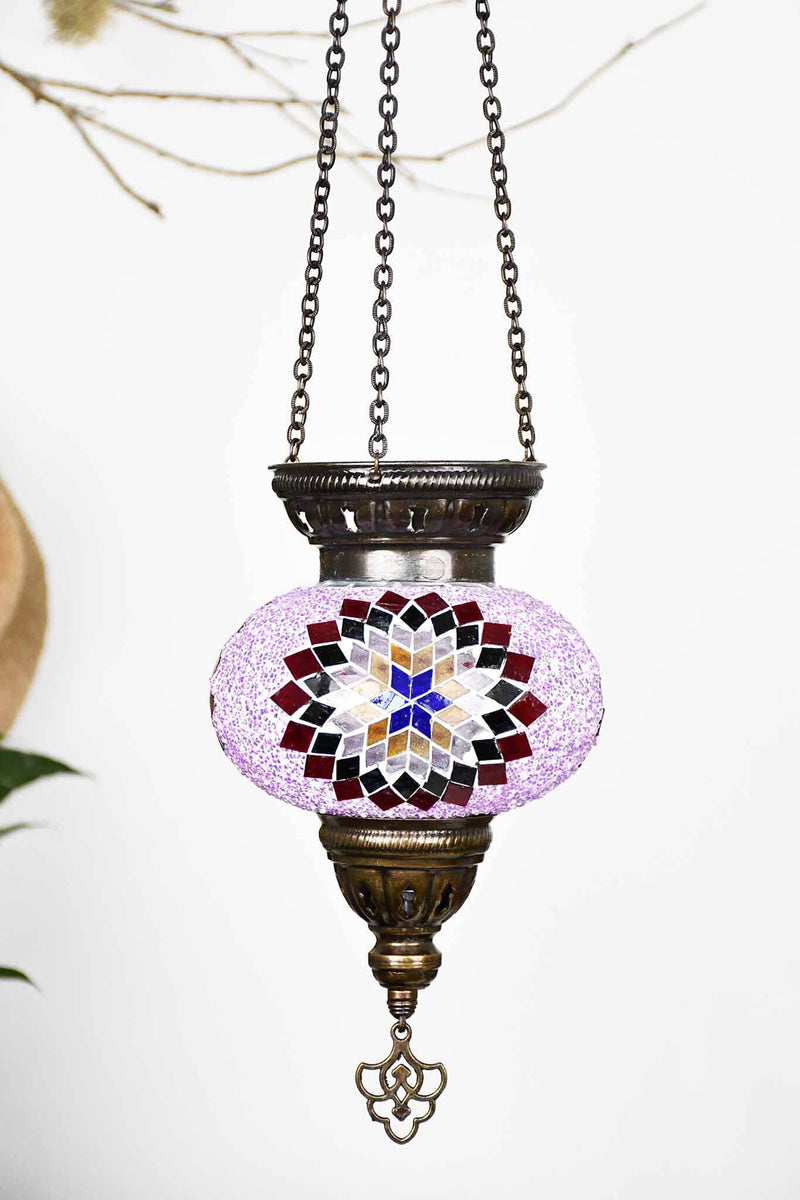 Turkish Mosaic Candle Holder Hanging Purple Colourful Star 1 Lighting Sydney Grand Bazaar 