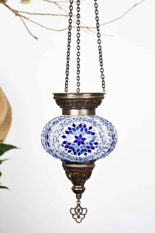 Turkish Mosaic Candle Holder Hanging Star Circle Blue 1 Lighting Sydney Grand Bazaar 