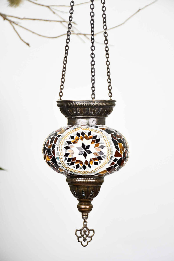 Turkish Mosaic Candle Holder Hanging Star Circle Brown 1 Lighting Sydney Grand Bazaar 