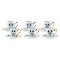 Turkish Coffee Cup Iznik Gold Handle Set of 6
