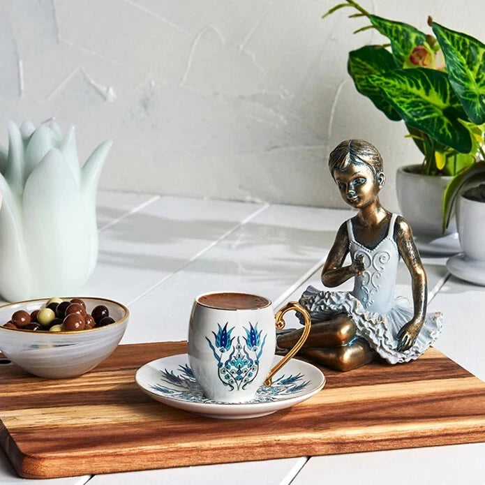 Turkish Coffee Cup Iznik Gold Handle Set of 6