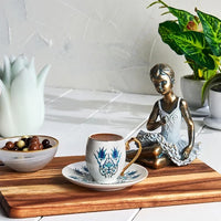 Turkish Coffee Cup Iznik Gold Handle Set of 6