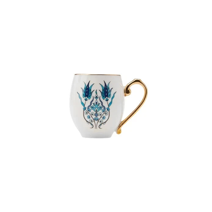 Turkish Coffee Cup Iznik Gold Handle Set of 6