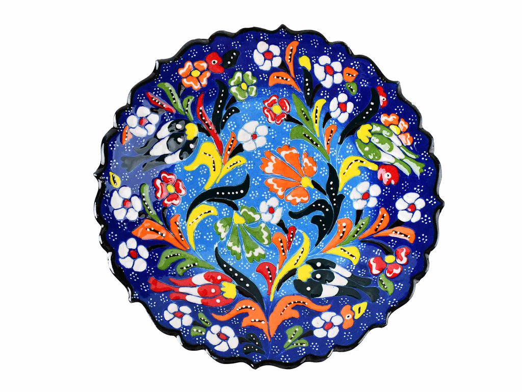 18 cm Turkish Plate Flower Collection Two Tone Blue Ceramic Sydney Grand Bazaar 1 