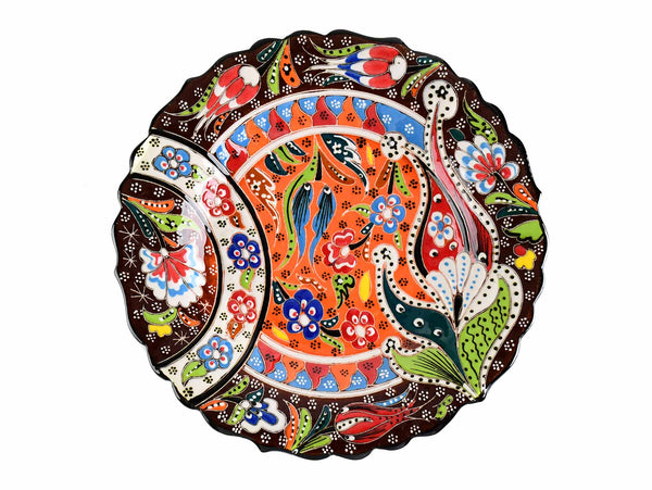 18 cm Turkish Plate Flower Collection Two Tone Brown Ceramic Sydney Grand Bazaar 