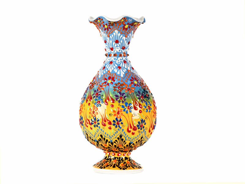 25 cm Turkish Ceramic Vase Dantel Light Blue Yellow Ceramic Sydney Grand Bazaar 