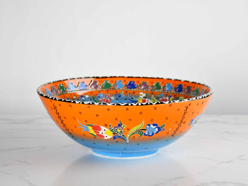 30 cm Turkish Bowl Flower Orange Blue Ceramic Sydney Grand Bazaar 