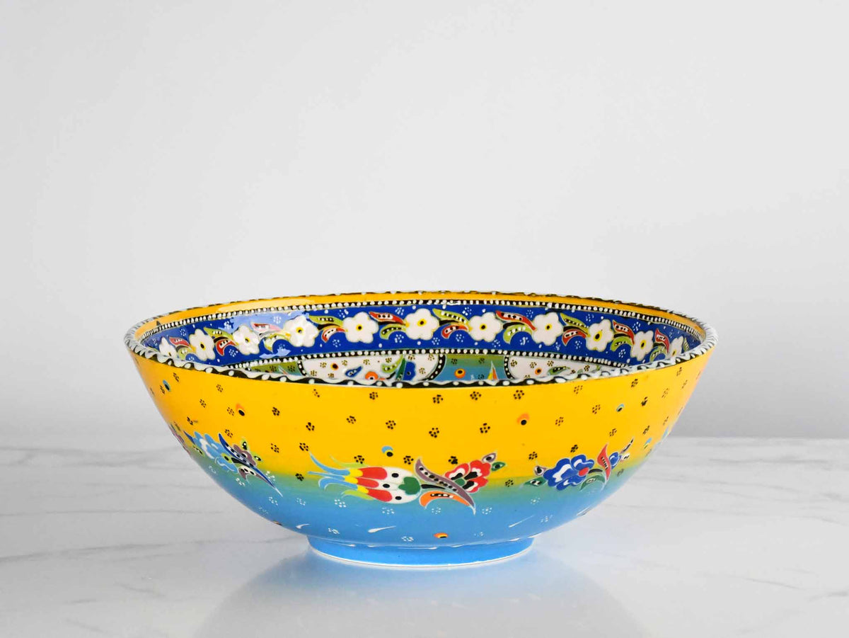 30 cm Turkish Bowls Flower Yellow Blue Design 2 Ceramic Sydney Grand Bazaar 