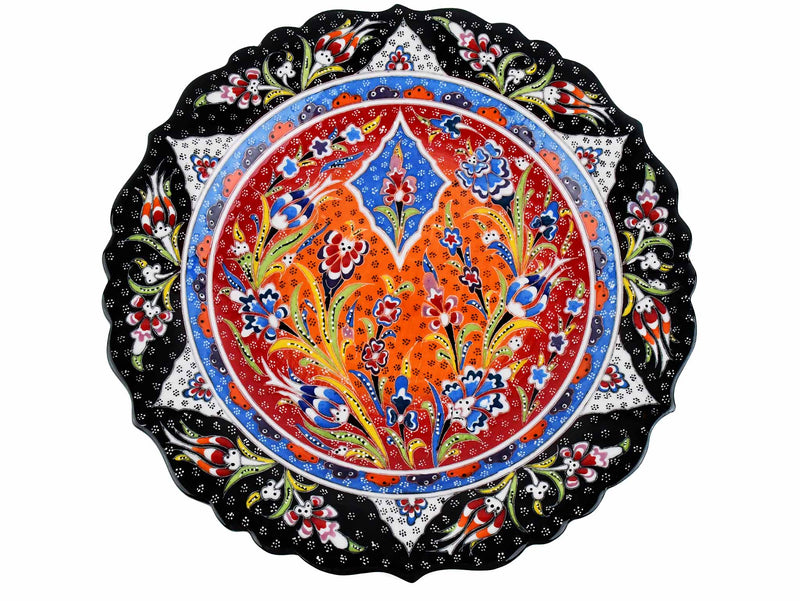 30 cm Turkish Plate Daisy Flower Collection Black Red Ceramic Sydney Grand Bazaar 