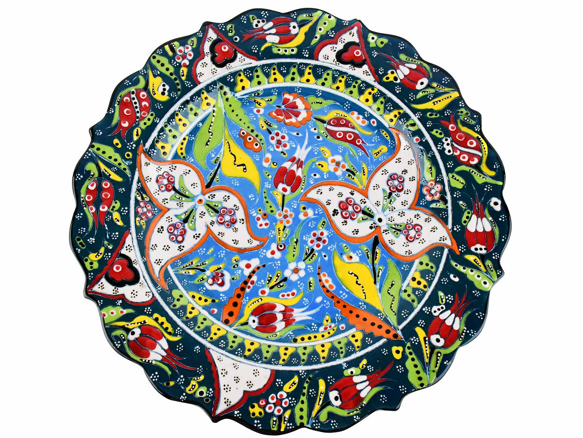 30 cm Turkish Plate Daisy Shaped Flower Collection Dark Green Ceramic Sydney Grand Bazaar 2 