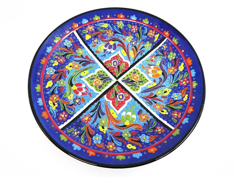 turkish ceramic plate round flower blue large
