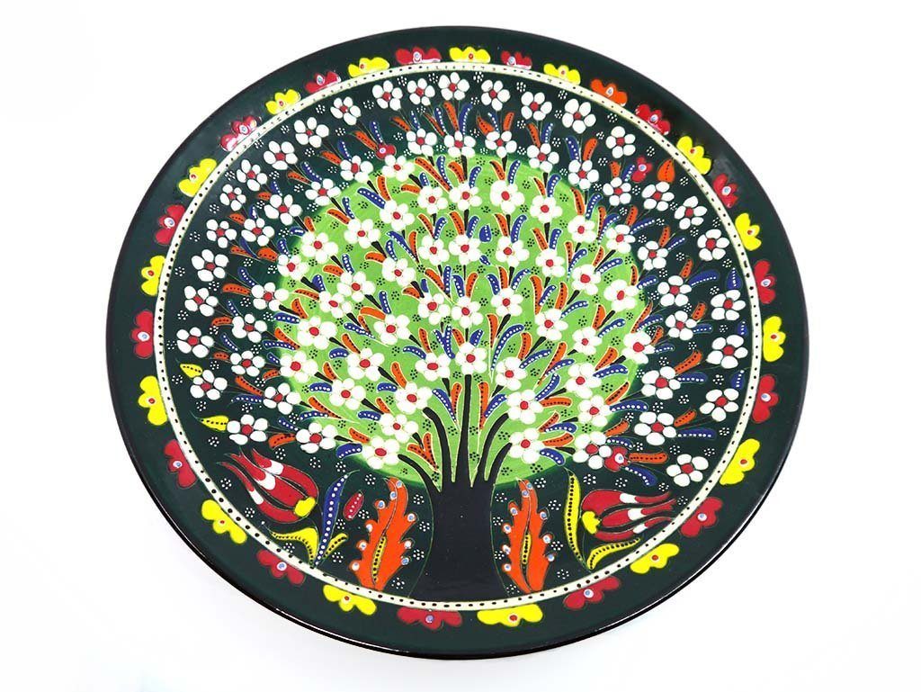 turkish plate round tree of life green large